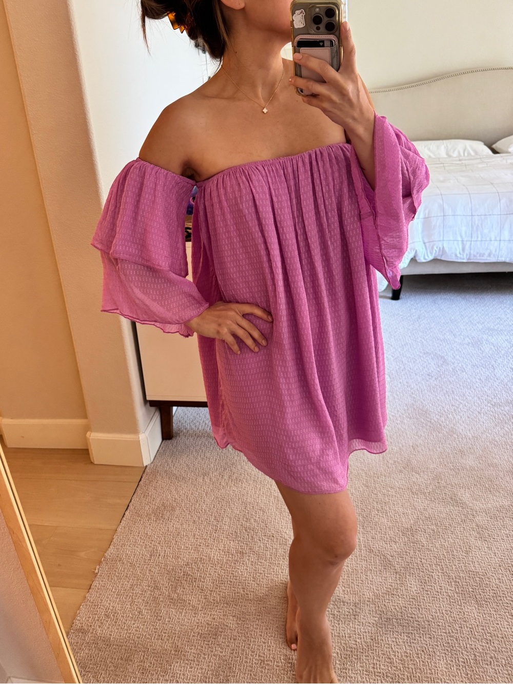 Camila Coelho Violaine Mini Dress Off-the-Shoulder Mini Dress in Pink Size Small